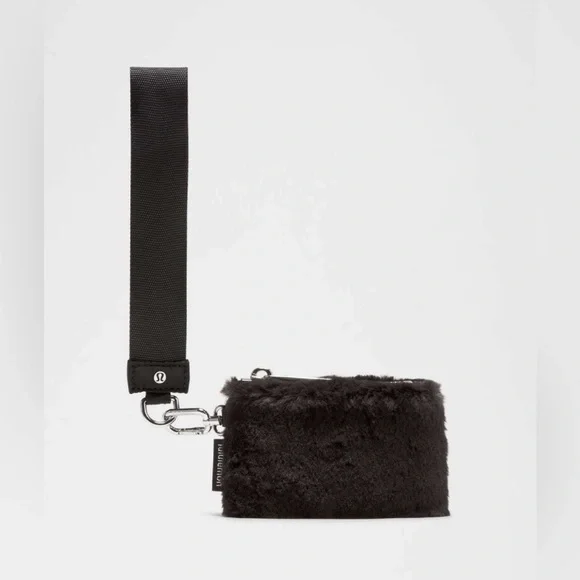 Lululemon NWT Dual Pouch Wristlet Plush Fleece Black Silver Hardware
